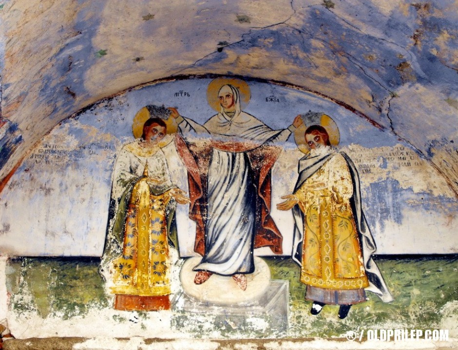 Фреска над манастирските порти... Андроник II, Богородица и Михаило IX... XIX век...