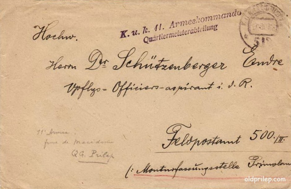 1918: Коверт од писмо на командата од 11та армија во Македонија стационирана во Прилеп...