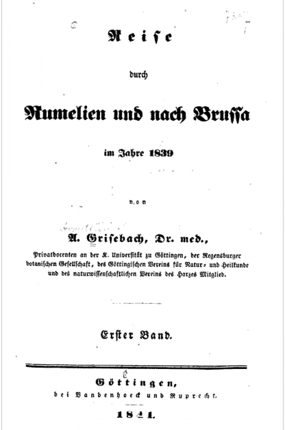 Патописот на Август Гризебах од 1839 година.