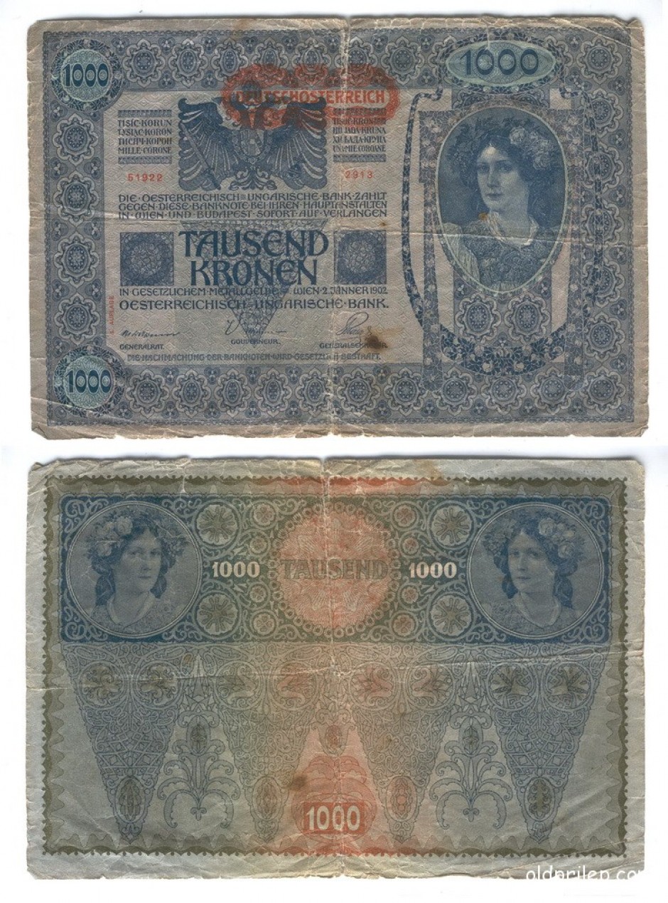 2 јануари 1902: 1000 Австро-Унгарски круни, Виена, печат Deutschösterreich
