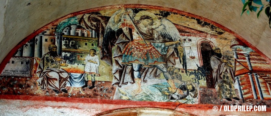 Фреска над влезот во црквата во манастирот Архангел Михаил...